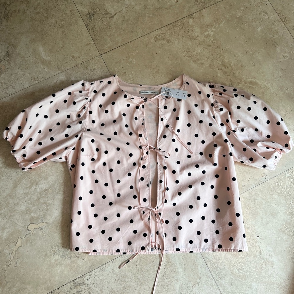 Abercrombie & Fitch Pink Polka Dot Tie Front Blouse